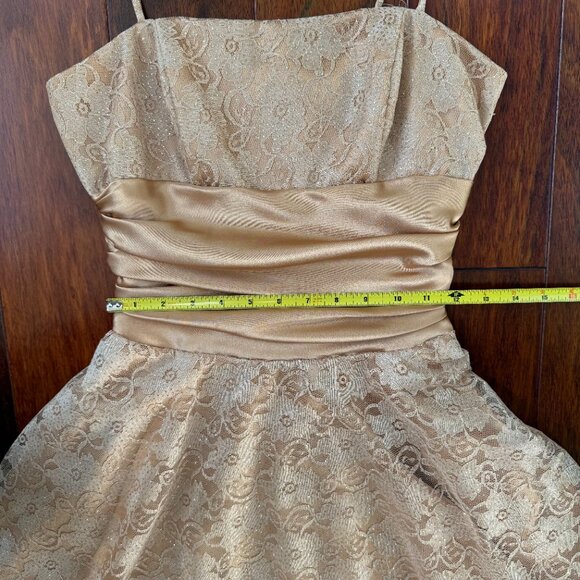 Vtg Masquerade Gold Cocktail Dress Gown Shimmer Lace Prom Y2K Fairy Size 5/6 - Picture 12 of 13